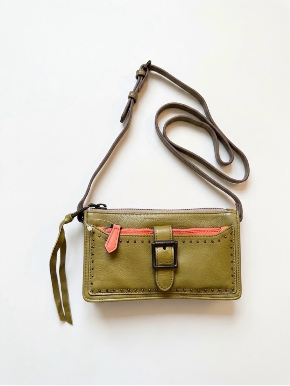 Aimee Kestenberg Olive Green/Orange Leather Crossbody with Dust Bag - Picture 2 of 8